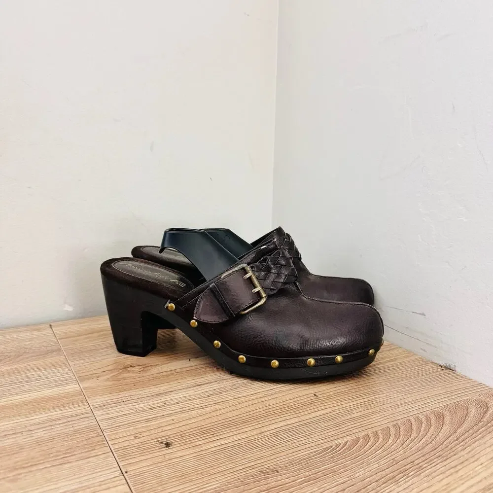 American Eagle Brown Leather Mule Clogs Women’s Size 9